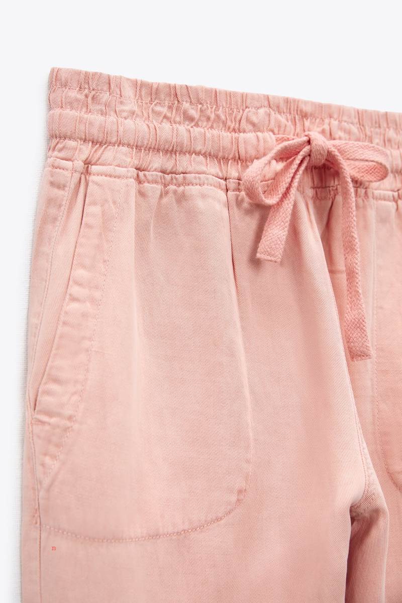 ZARA LINEN BLEND Mjukisbyxor Dam Rosa | YZAEV-1620
