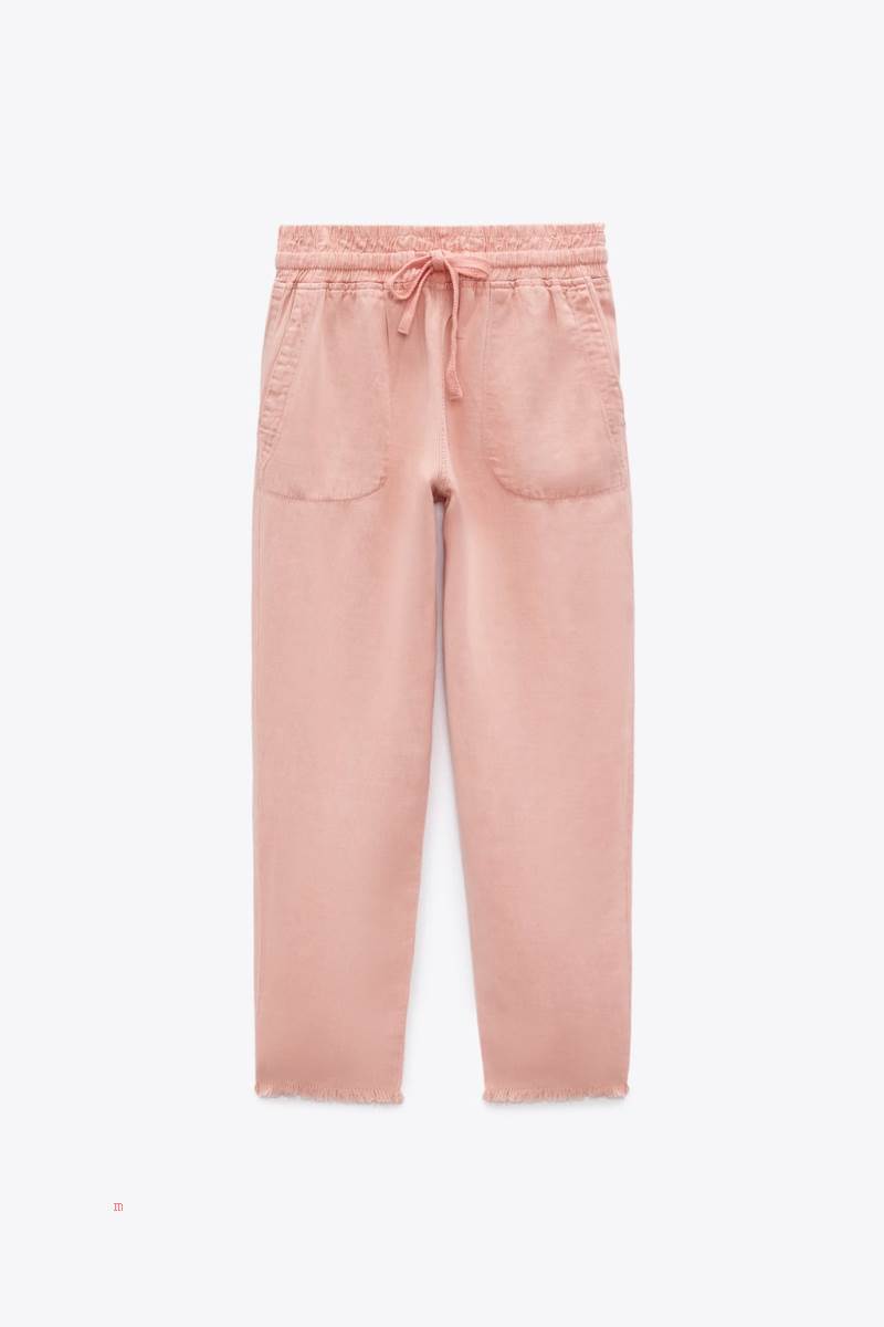 ZARA LINEN BLEND Mjukisbyxor Dam Rosa | YZAEV-1620