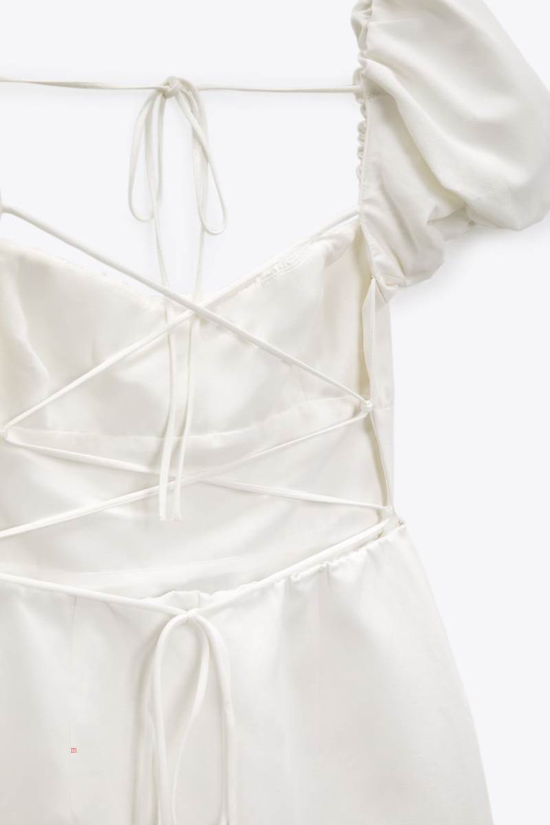 ZARA LINEN BLEND SHORT Klänning Dam Vita | OUZQM-3697