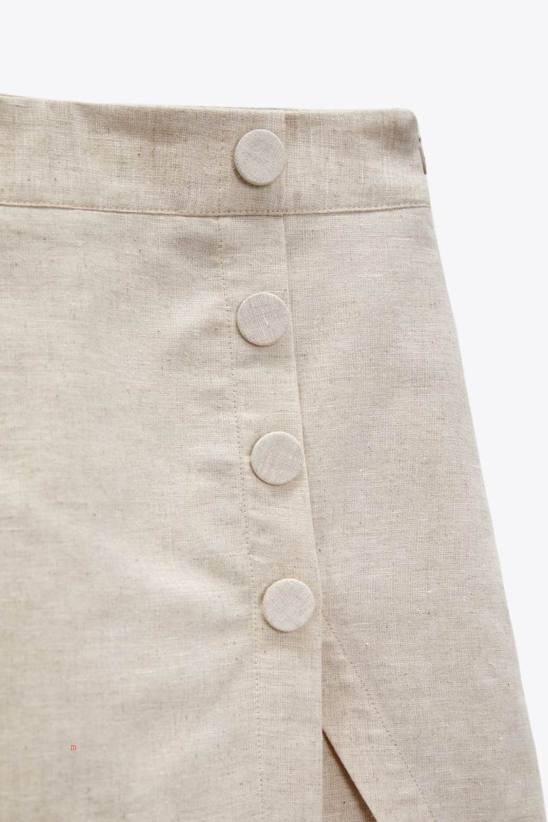ZARA LINEN BLEND SKORT WITH COVERED BUTTONS Kjolar Dam Beige | JSNPA-5823