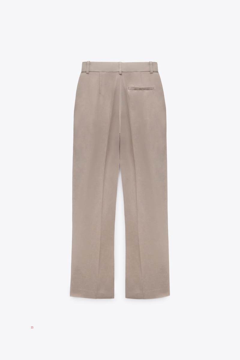 ZARA LINEN BLEND STRAIGHT Byxor Dam Bruna | ULBIY-7420