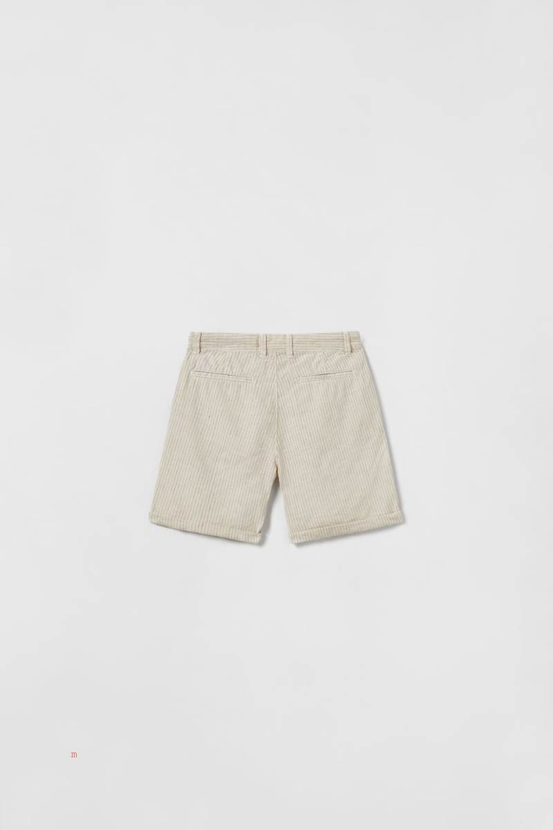ZARA LINEN BLEND STRIPED BERMUDA Shorts Pojke Beige | CILYT-1428