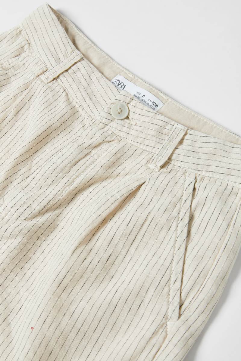 ZARA LINEN BLEND STRIPED BERMUDA Shorts Pojke Beige | CILYT-1428