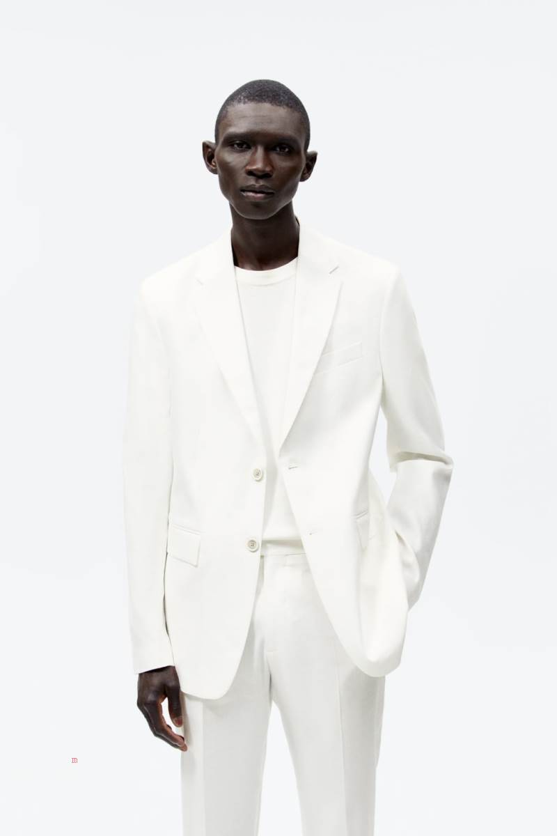 ZARA LINEN BLEND SUIT Blazers Herr Vita | VBZAU-4705