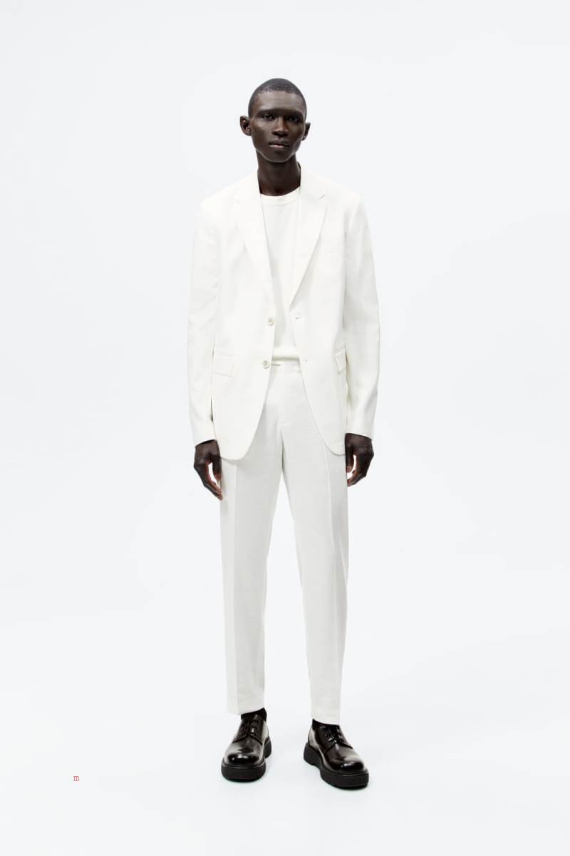 ZARA LINEN BLEND SUIT Blazers Herr Vita | VBZAU-4705