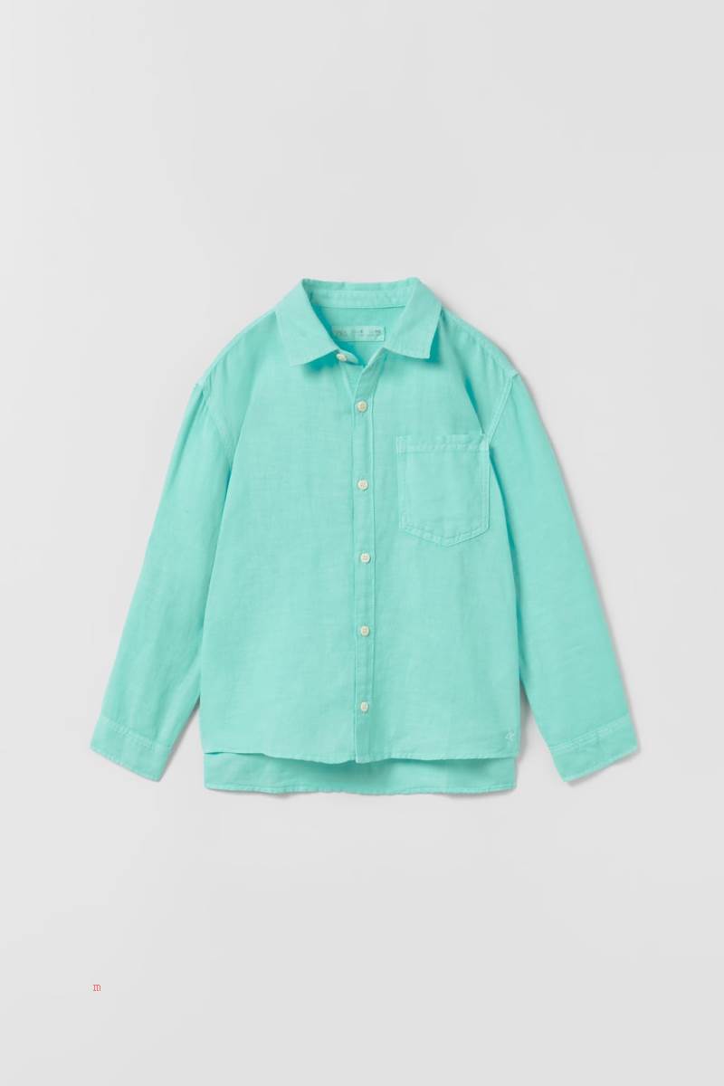 ZARA LINEN-BLEND Skjorta Pojke Turkos | RXMBI-1436