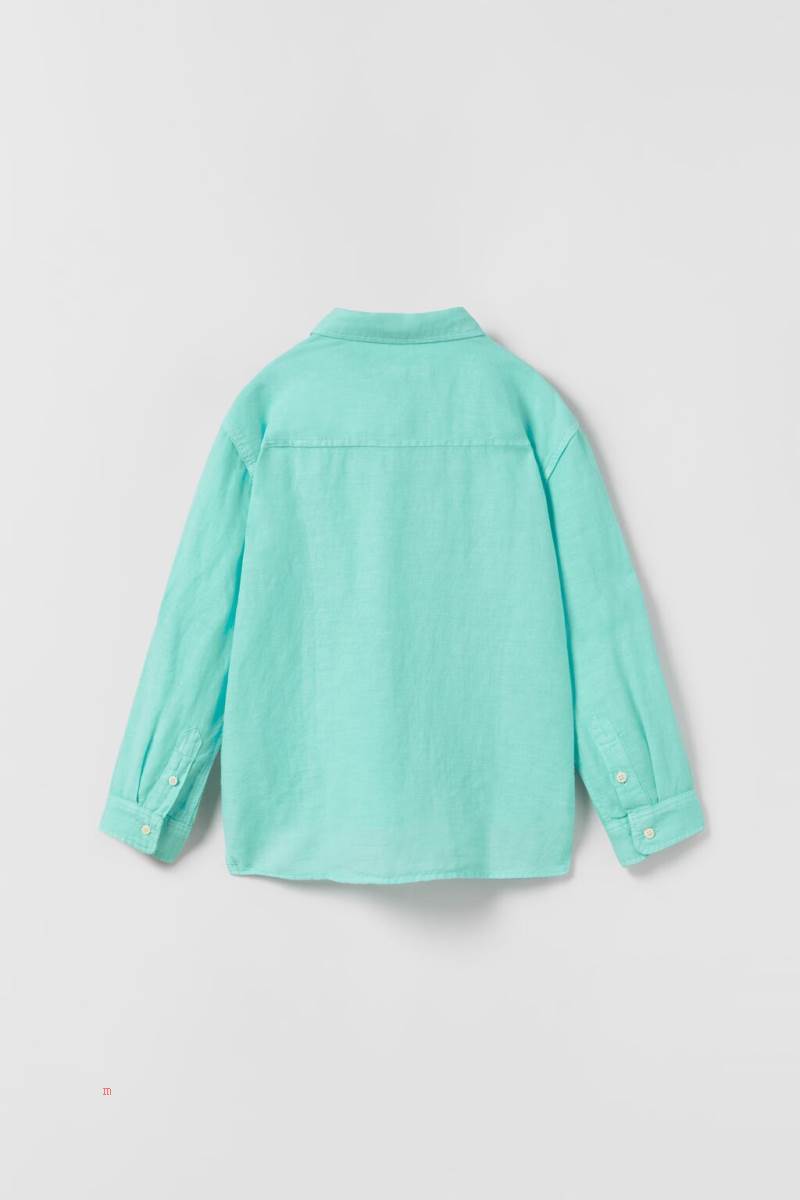 ZARA LINEN-BLEND Skjorta Pojke Turkos | RXMBI-1436