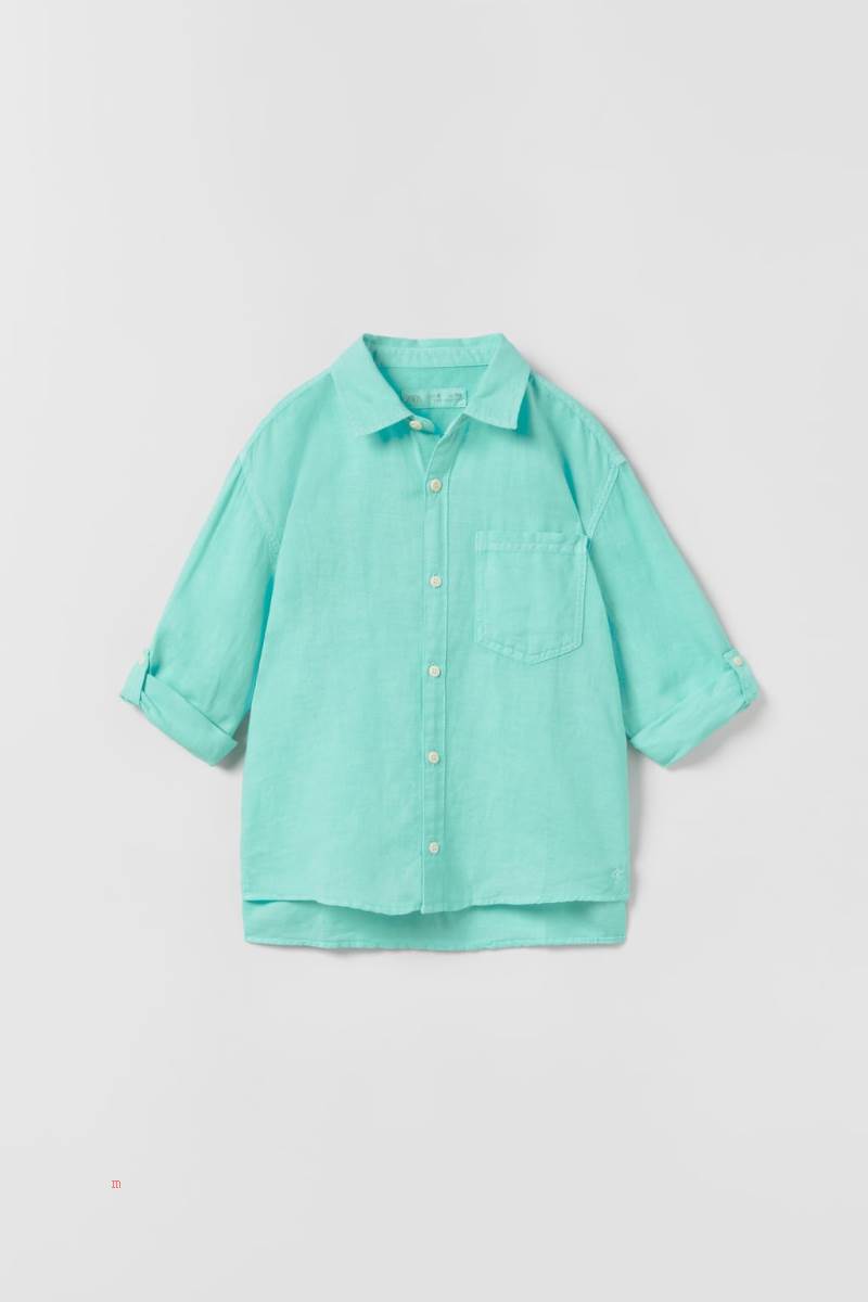ZARA LINEN-BLEND Skjorta Pojke Turkos | RXMBI-1436