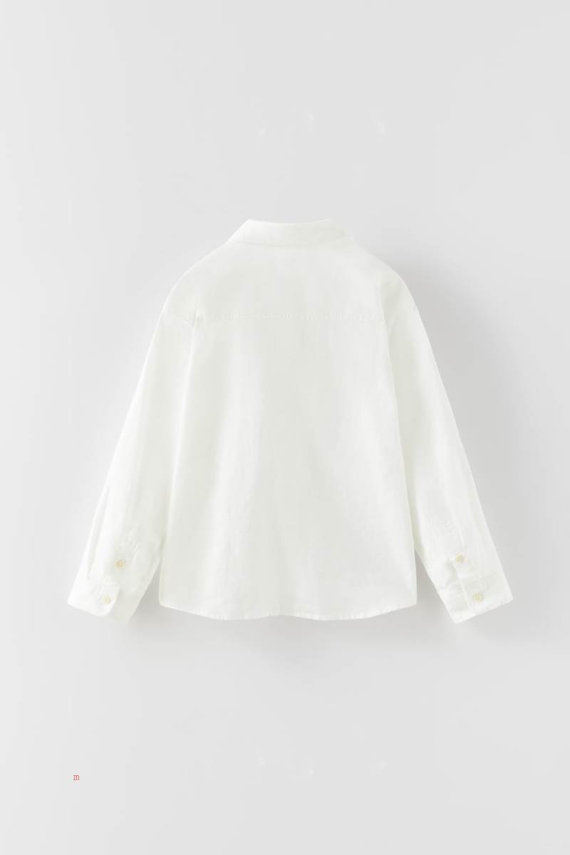 ZARA LINEN BLEND Skjorta Pojke Vita | QOGJM-8243