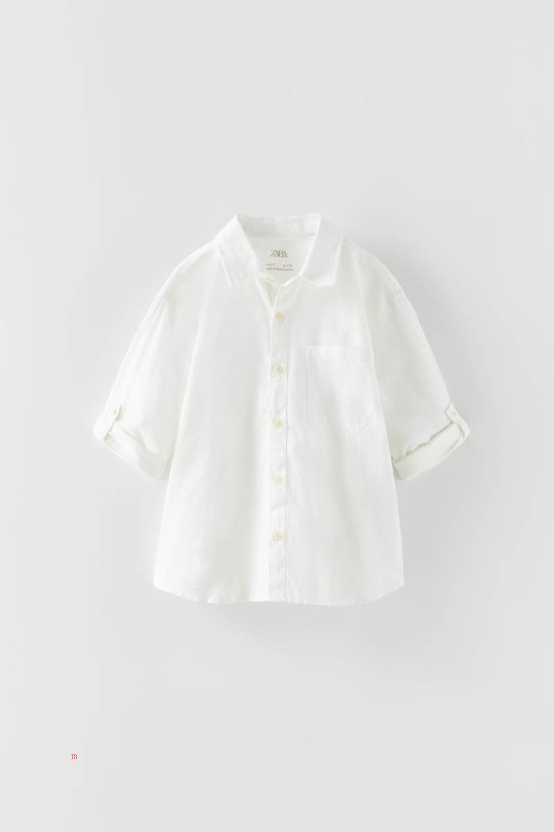 ZARA LINEN BLEND Skjorta Pojke Vita | QOGJM-8243
