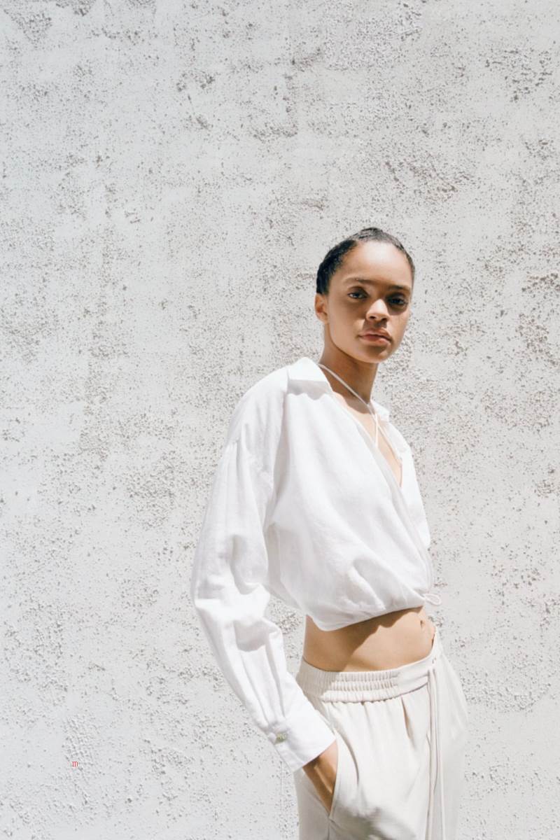 ZARA LINEN-BLEND WITH BOWS Skjorta Dam Vita | SEJXZ-8235