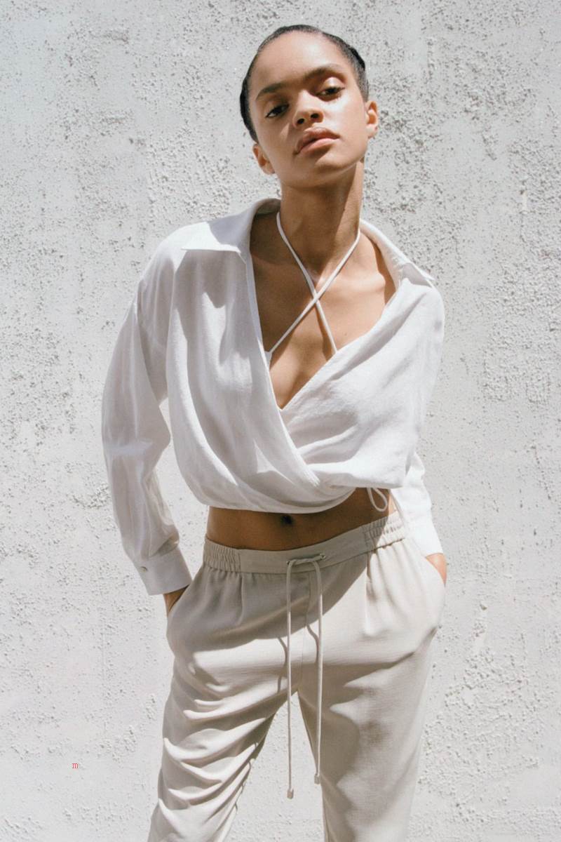 ZARA LINEN-BLEND WITH BOWS Skjorta Dam Vita | SEJXZ-8235