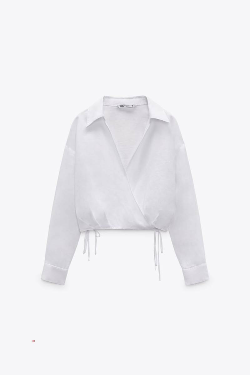 ZARA LINEN-BLEND WITH BOWS Skjorta Dam Vita | SEJXZ-8235