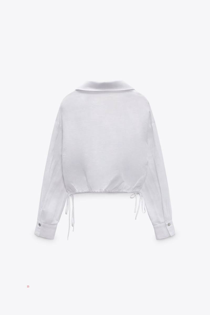 ZARA LINEN-BLEND WITH BOWS Skjorta Dam Vita | SEJXZ-8235