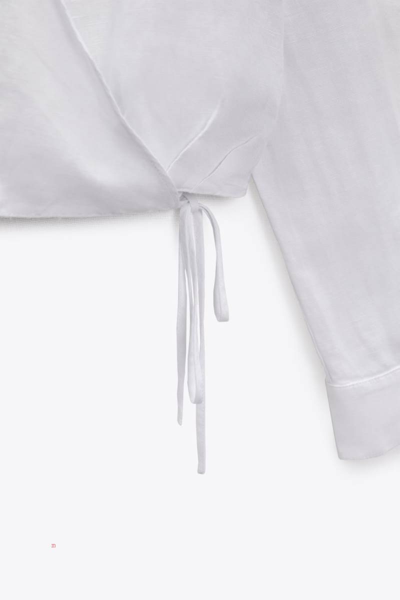 ZARA LINEN-BLEND WITH BOWS Skjorta Dam Vita | SEJXZ-8235