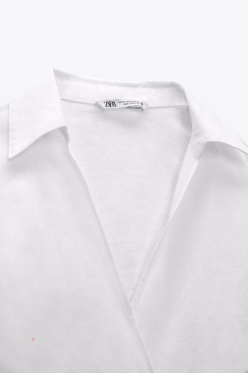 ZARA LINEN-BLEND WITH BOWS Skjorta Dam Vita | SEJXZ-8235