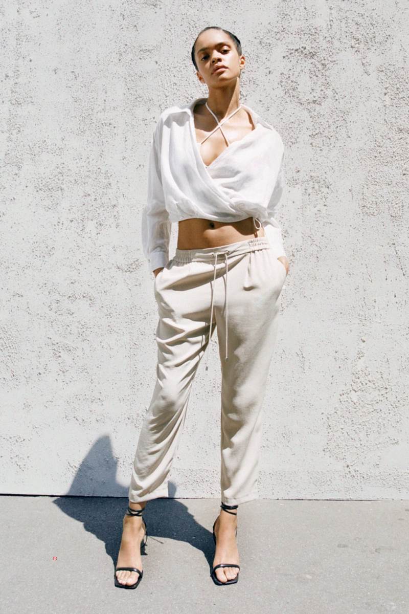 ZARA LINEN-BLEND WITH BOWS Skjorta Dam Vita | SEJXZ-8235