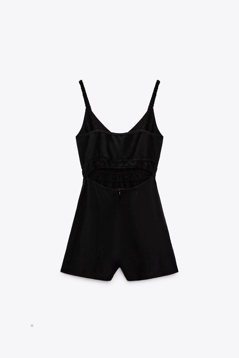 ZARA LINEN-BLEND WITH BRAIDED STRAPS Playsuit Dam Svarta | BMICX-4609