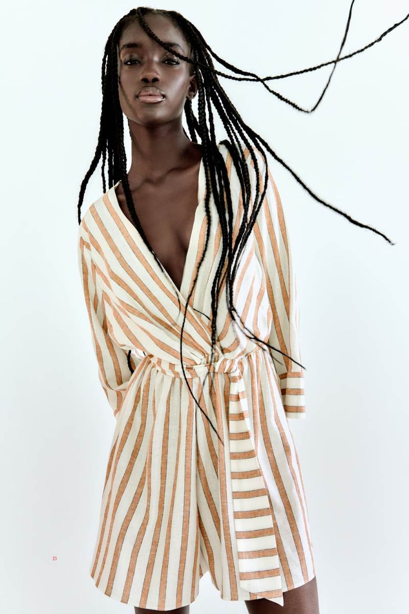ZARA LINEN-BLEND WITH KNOT DETAIL Playsuit Dam Bruna | ZLOJP-5391