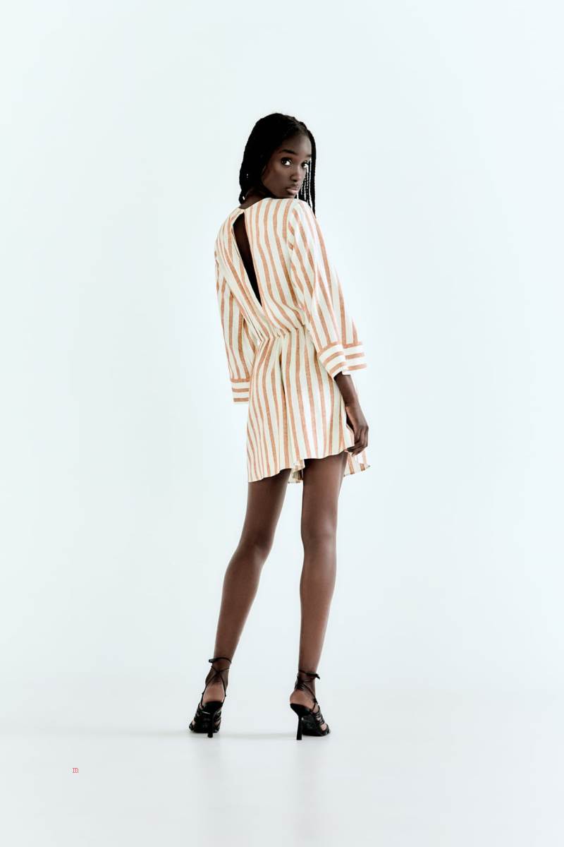 ZARA LINEN-BLEND WITH KNOT DETAIL Playsuit Dam Bruna | ZLOJP-5391