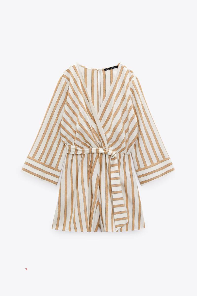 ZARA LINEN-BLEND WITH KNOT DETAIL Playsuit Dam Bruna | ZLOJP-5391