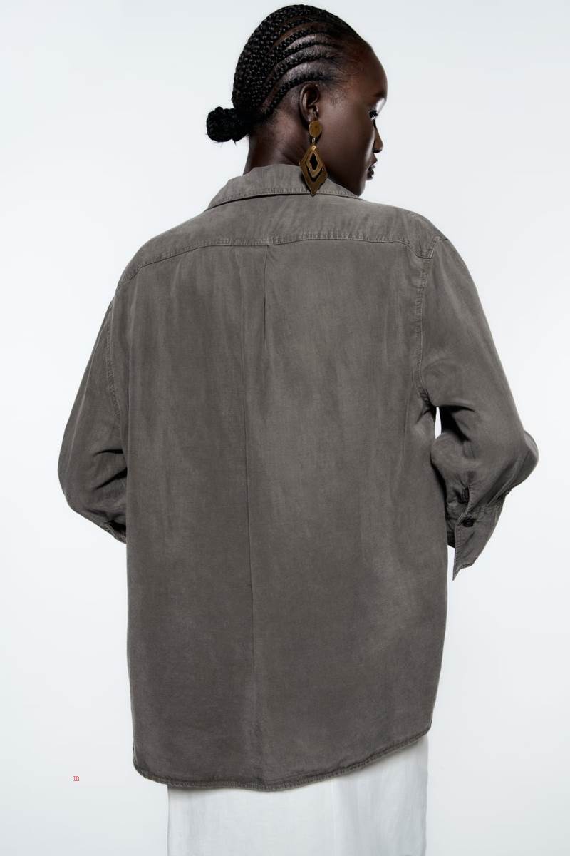 ZARA LINEN-BLEND WITH VENTS Skjorta Dam Mörkgrå | FZSKE-5689