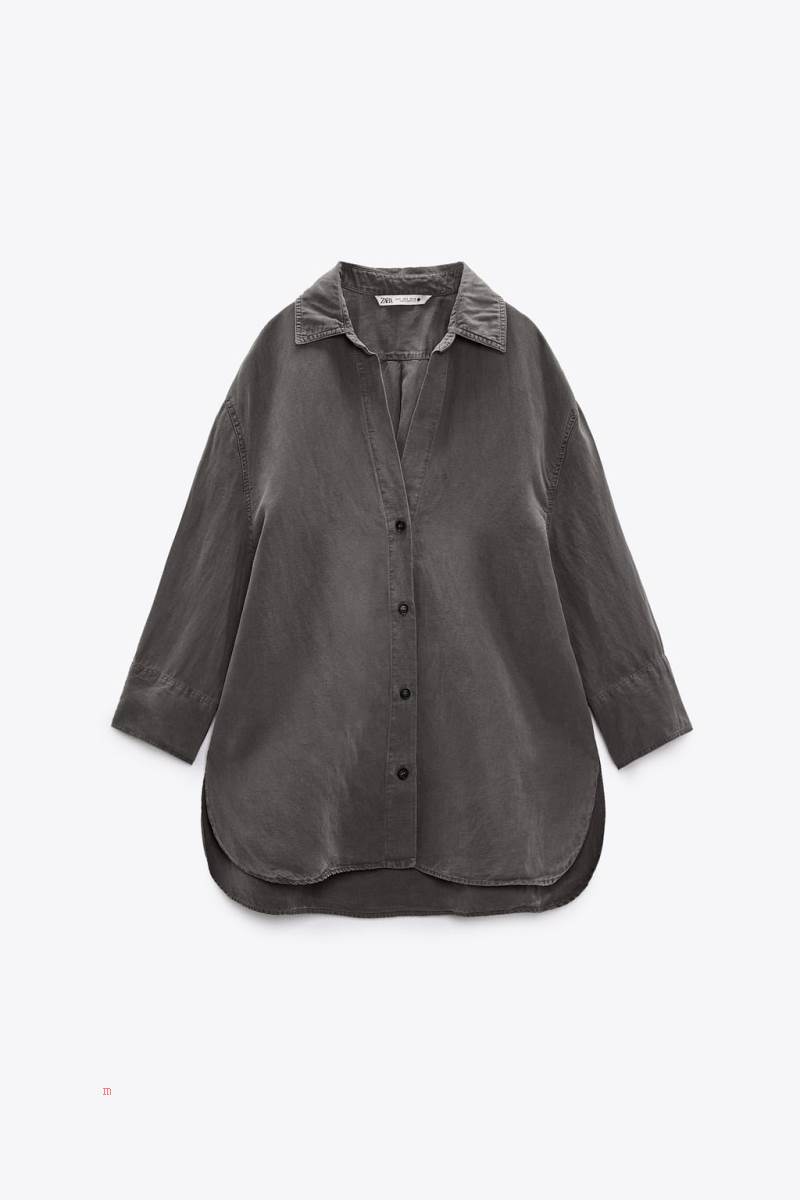 ZARA LINEN-BLEND WITH VENTS Skjorta Dam Mörkgrå | FZSKE-5689