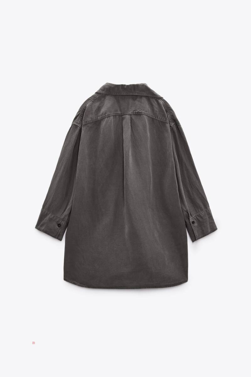ZARA LINEN-BLEND WITH VENTS Skjorta Dam Mörkgrå | FZSKE-5689