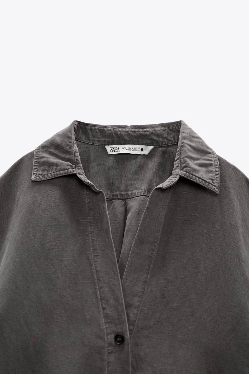 ZARA LINEN-BLEND WITH VENTS Skjorta Dam Mörkgrå | FZSKE-5689