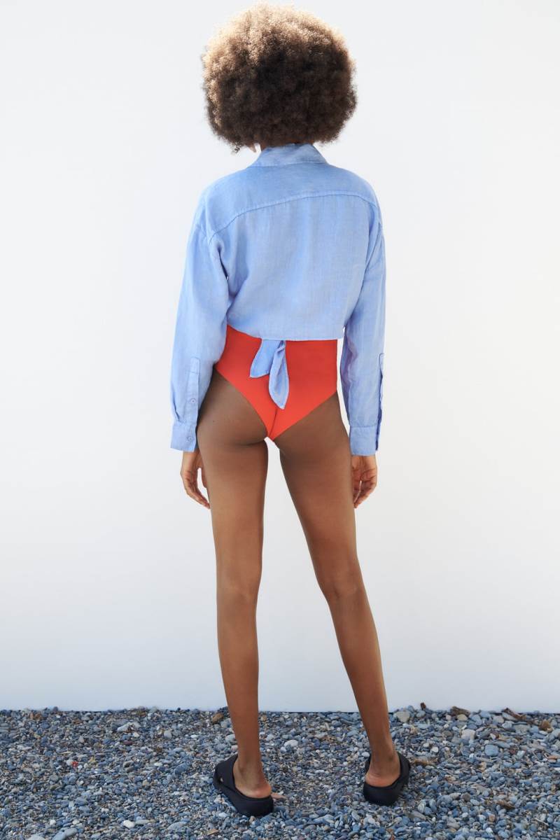 ZARA LINEN CROPPED Skjorta Dam Blå | KQCSP-2091