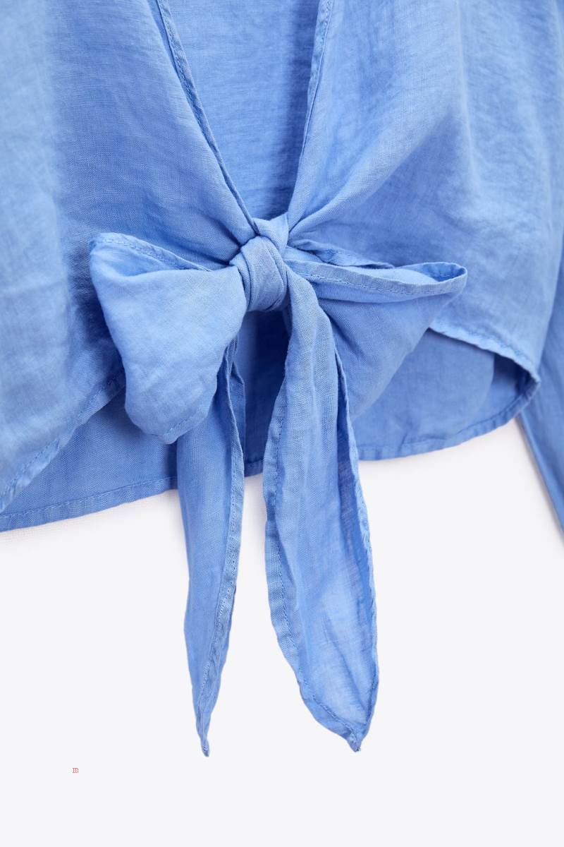 ZARA LINEN CROPPED Skjorta Dam Blå | KQCSP-2091