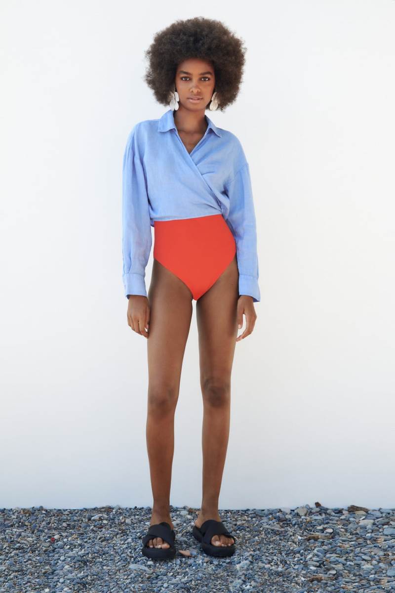 ZARA LINEN CROPPED Skjorta Dam Blå | KQCSP-2091