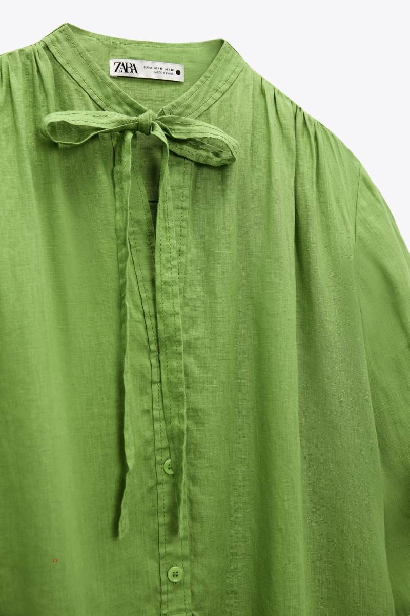 ZARA LINEN MAXI WITH TIES Klänning Dam Gröna | LIGAP-4621