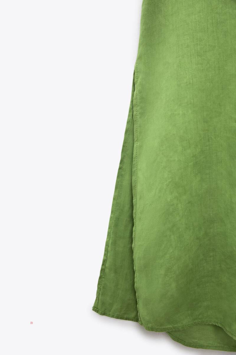 ZARA LINEN MAXI WITH TIES Klänning Dam Gröna | LIGAP-4621