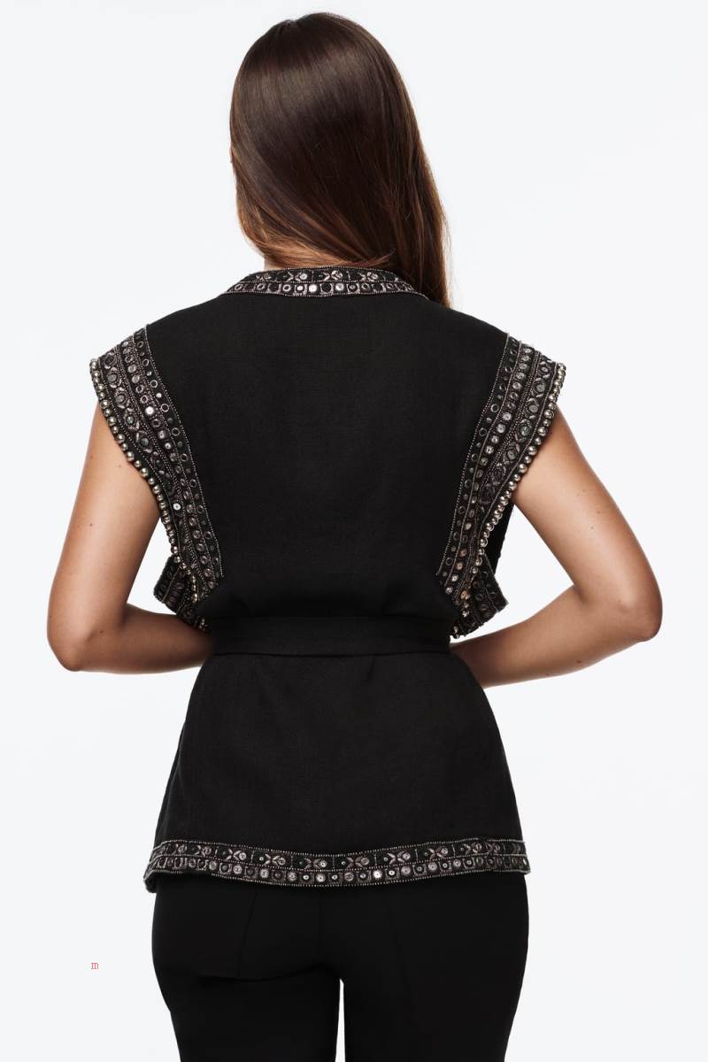 ZARA LINEN SEQUIN Kostym Väst Dam Svarta | JXMEI-6492