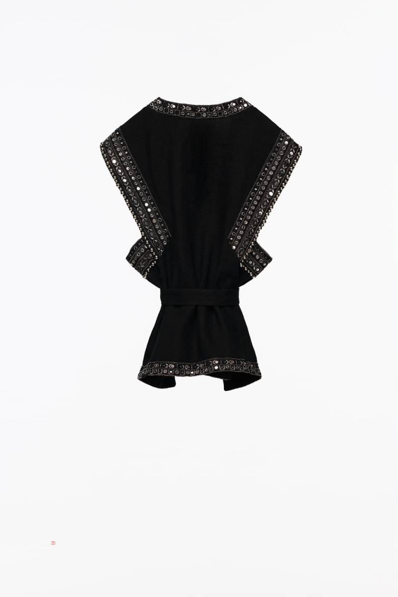 ZARA LINEN SEQUIN Kostym Väst Dam Svarta | JXMEI-6492