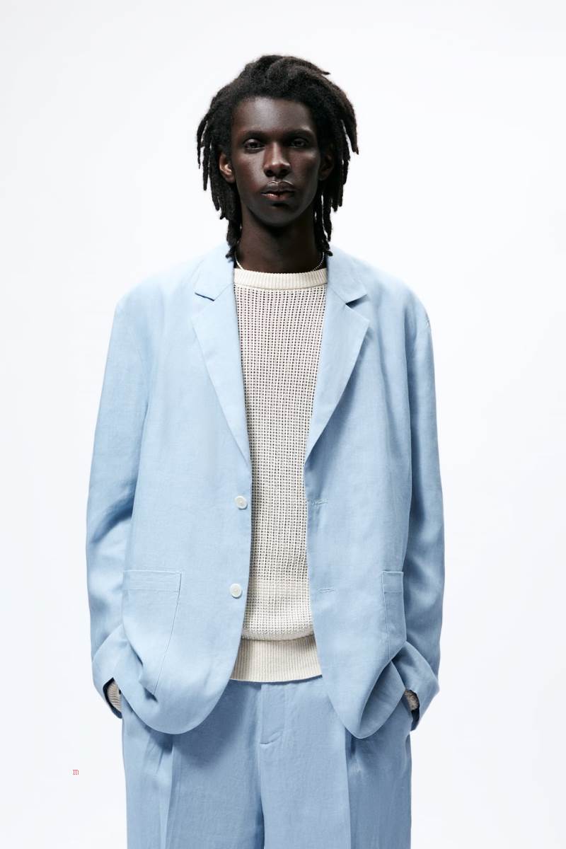 ZARA LINEN SUIT Blazers Herr Ljusblå | TXPSI-1054