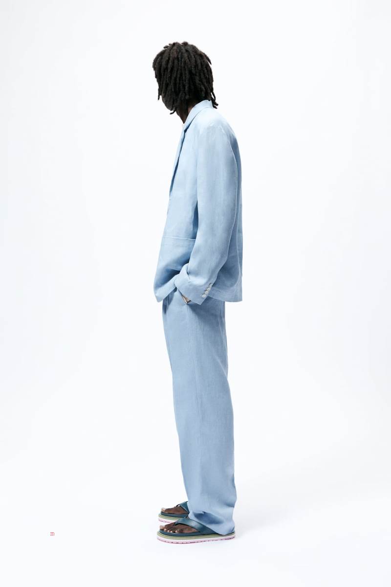 ZARA LINEN SUIT Blazers Herr Ljusblå | TXPSI-1054