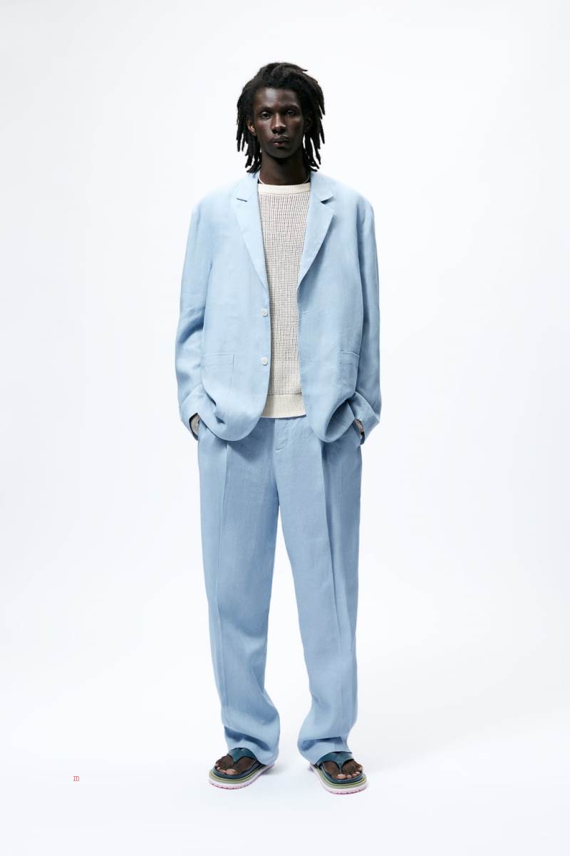 ZARA LINEN SUIT Blazers Herr Ljusblå | TXPSI-1054