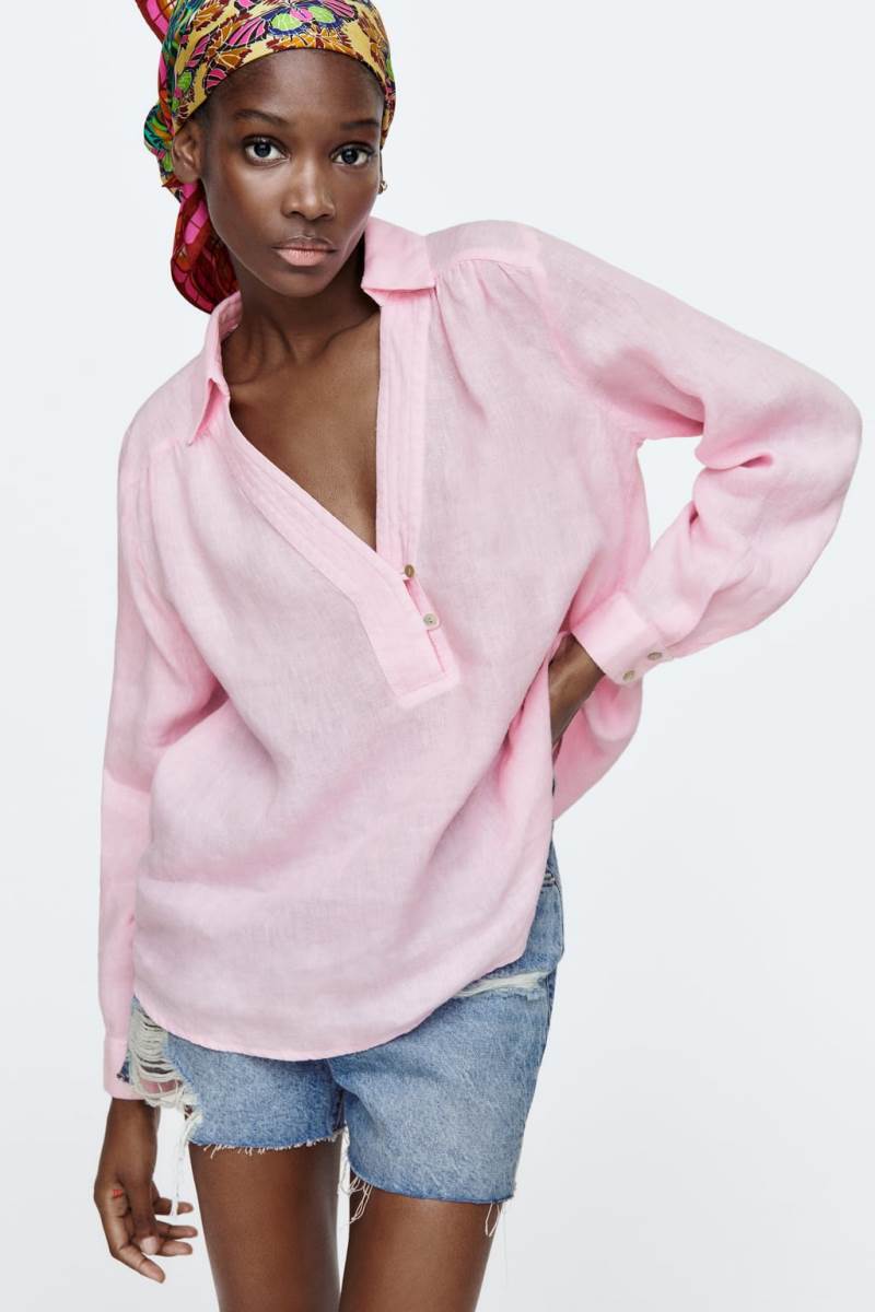 ZARA LINEN Skjorta Dam Rosa | BXWIE-6510