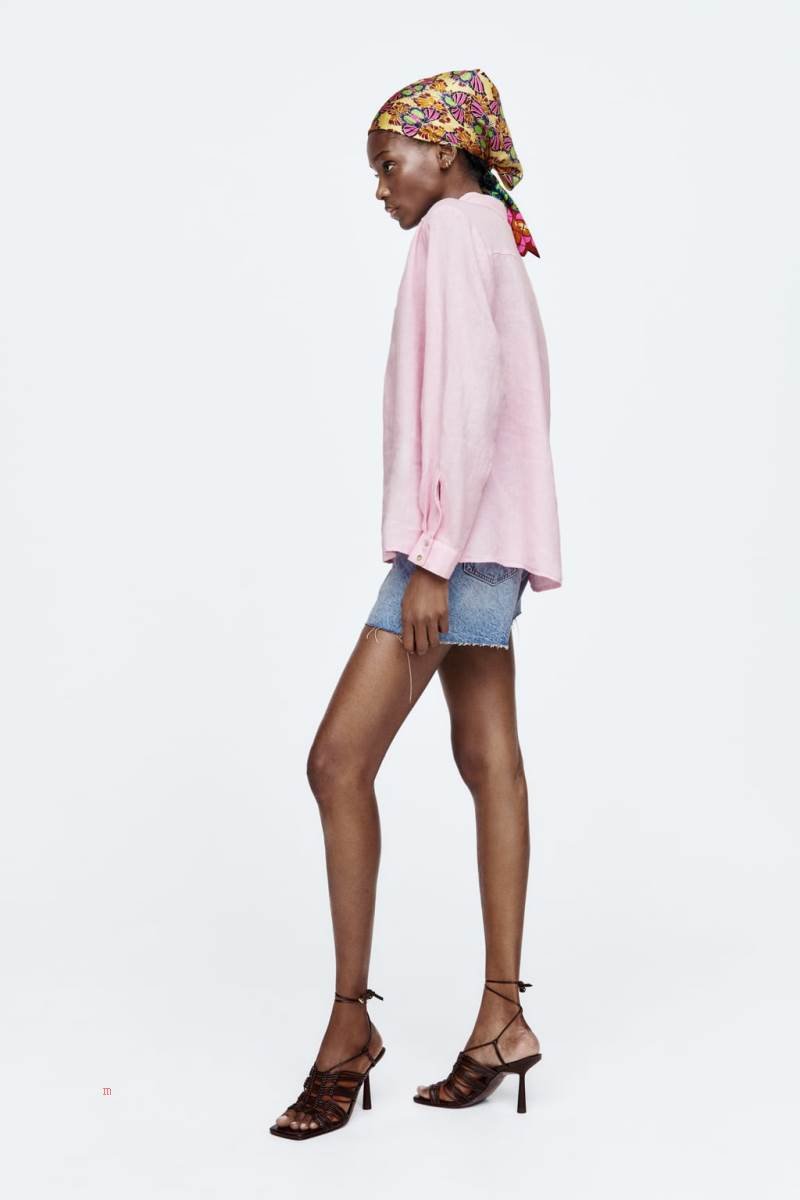 ZARA LINEN Skjorta Dam Rosa | BXWIE-6510
