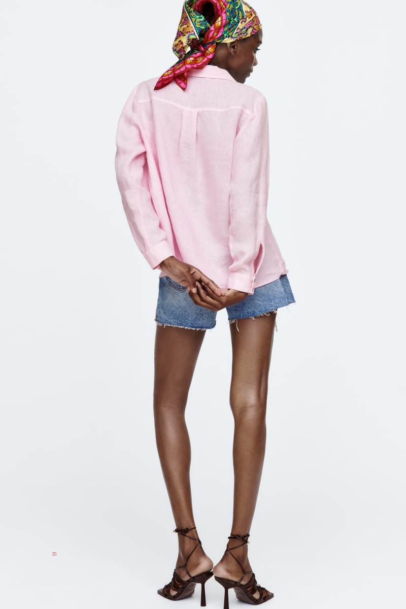 ZARA LINEN Skjorta Dam Rosa | BXWIE-6510