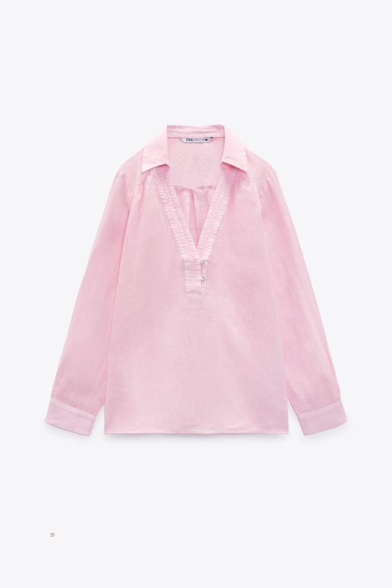 ZARA LINEN Skjorta Dam Rosa | BXWIE-6510
