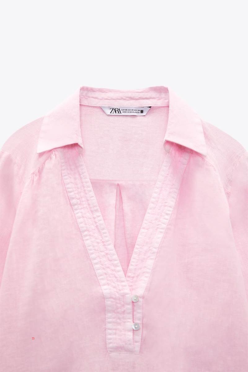 ZARA LINEN Skjorta Dam Rosa | BXWIE-6510