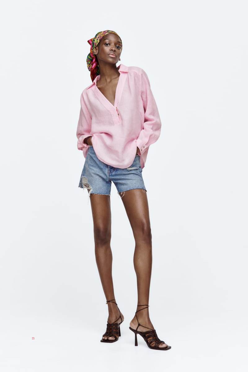 ZARA LINEN Skjorta Dam Rosa | BXWIE-6510