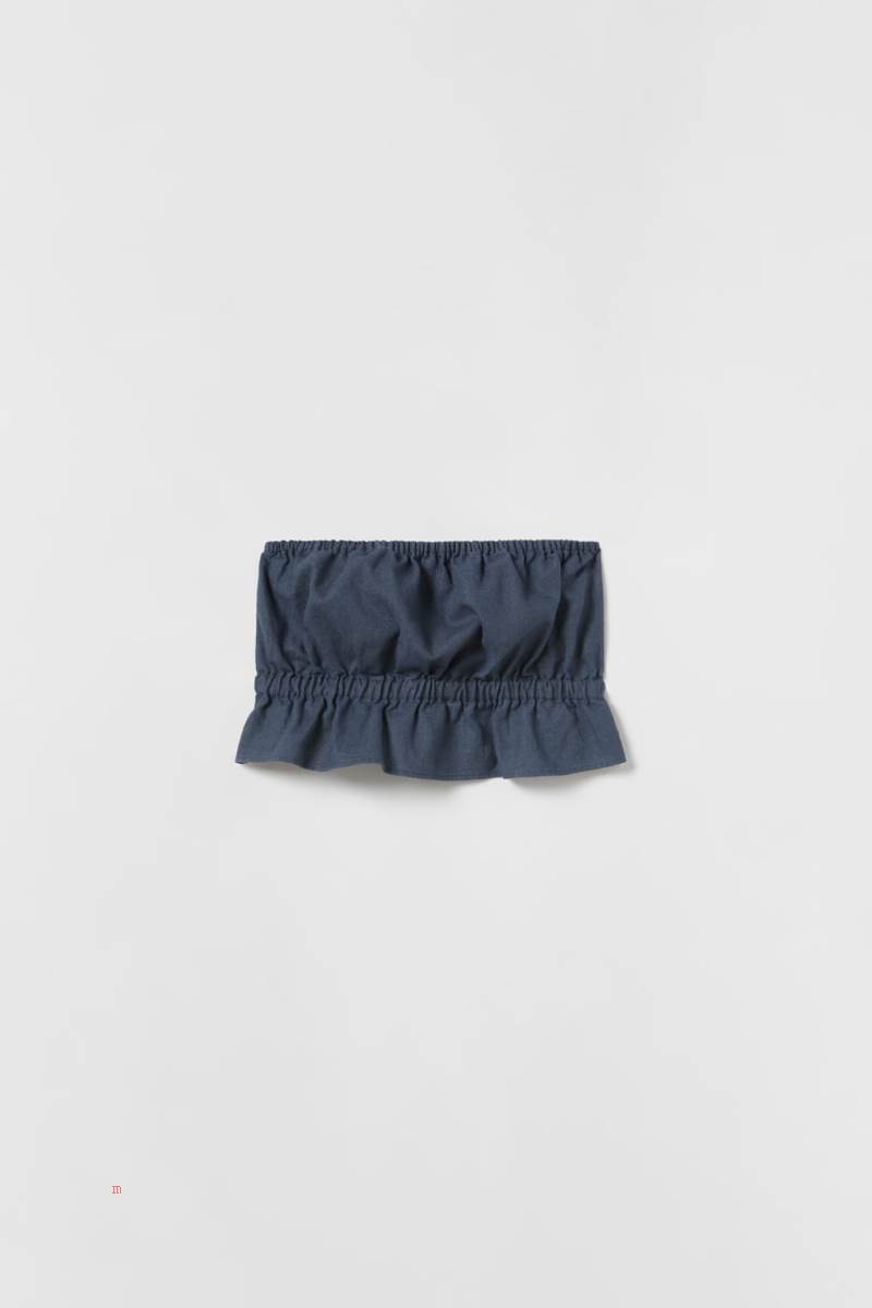ZARA LINEN TOP Skjorta Tjej Blå | MWUJG-0489