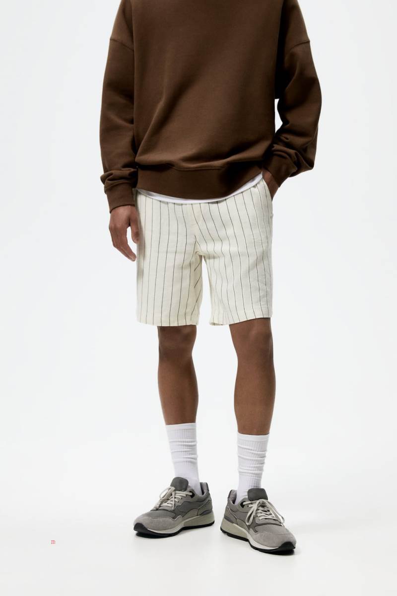 ZARA LINEN - VISCOSE BERMUDA Shorts Herr Stripes | RQSHB-0918