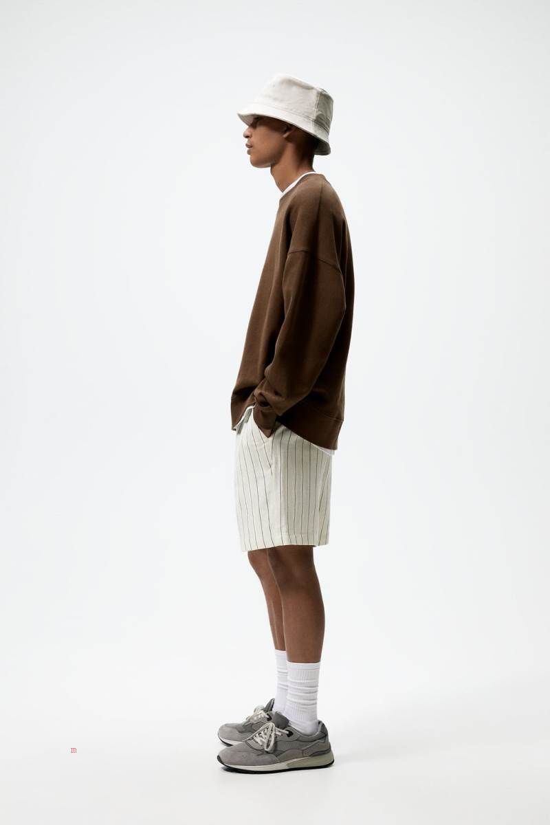 ZARA LINEN - VISCOSE BERMUDA Shorts Herr Stripes | RQSHB-0918