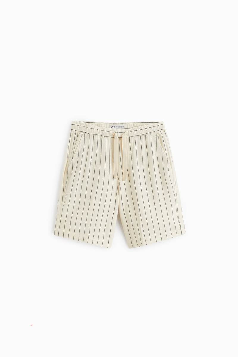 ZARA LINEN - VISCOSE BERMUDA Shorts Herr Stripes | RQSHB-0918
