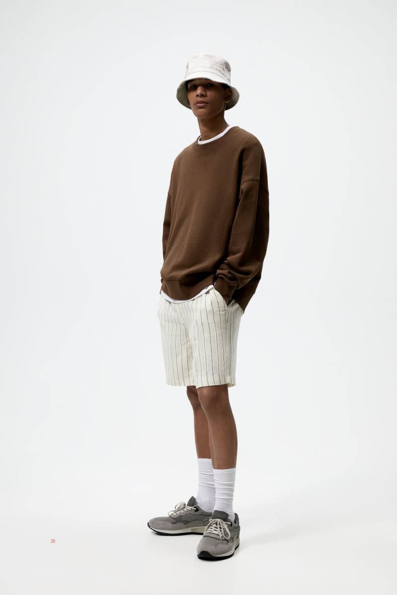 ZARA LINEN - VISCOSE BERMUDA Shorts Herr Stripes | RQSHB-0918